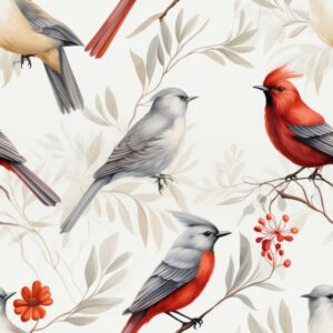 Natures Elegance: Minimalistic Bird with Floral Design Seamless Pattern