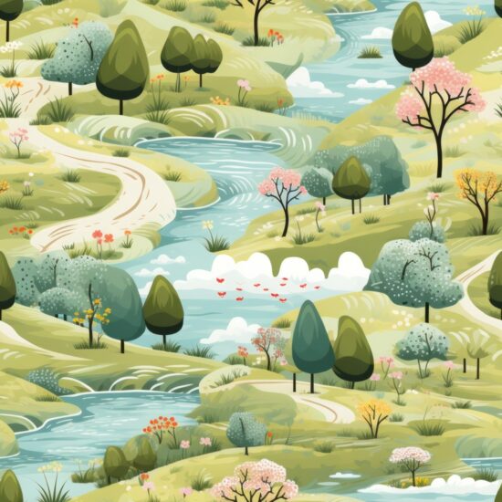 Natures Tranquil Meadow: Illustrated Delight Seamless Pattern