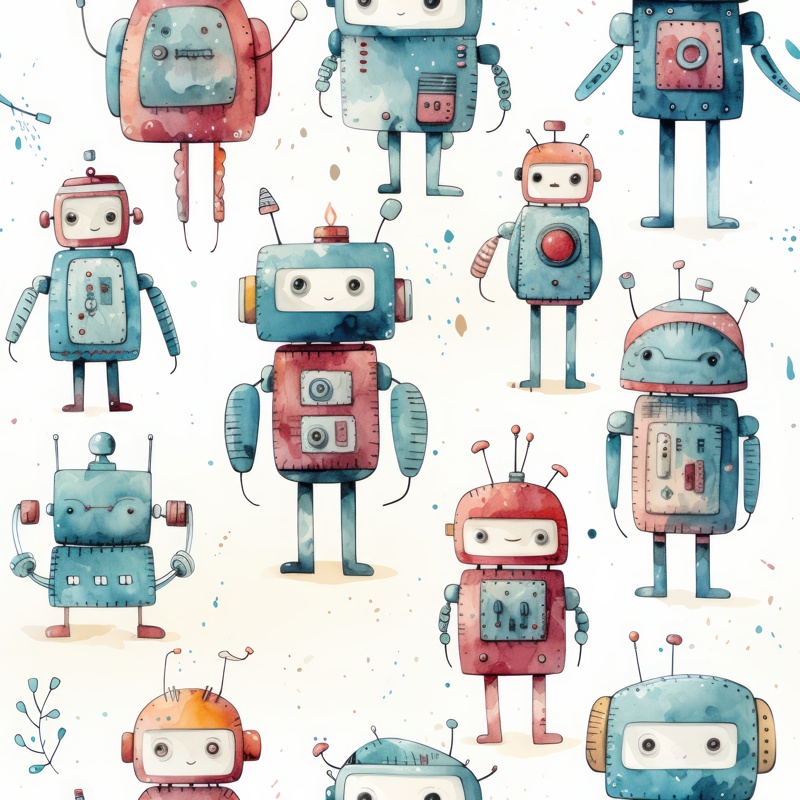 Neo-Robotica Watercolor Design Seamless Pattern