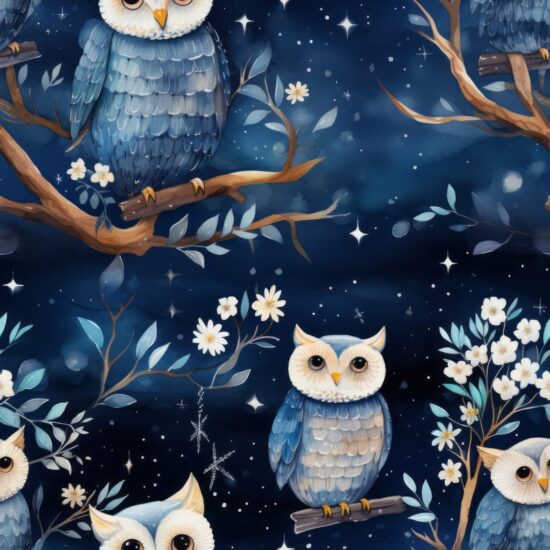 Night Sky Owl Paradise Seamless Pattern