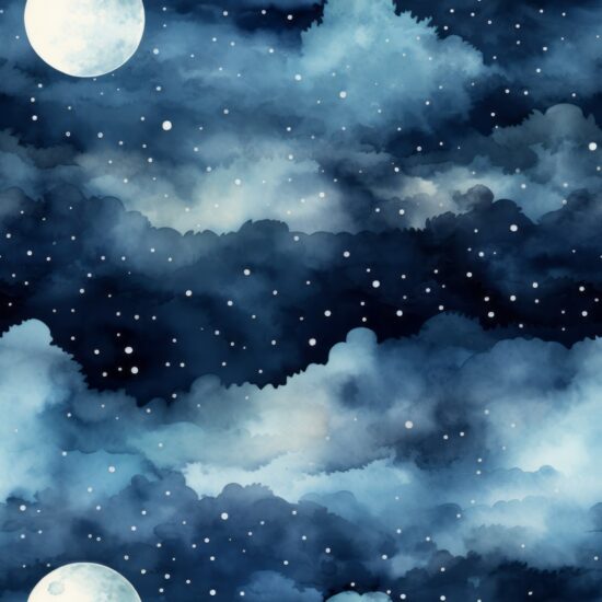Night Sky Watercolor Moons Seamless Pattern
