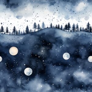 Night Sky Watercolor with Full Moons Seamless Pattern