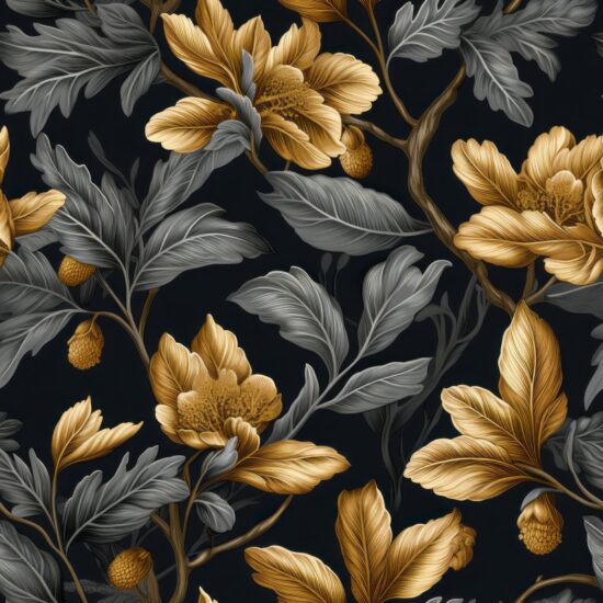 Oak Engraving: Modern Elegance in Gold Seamless Pattern