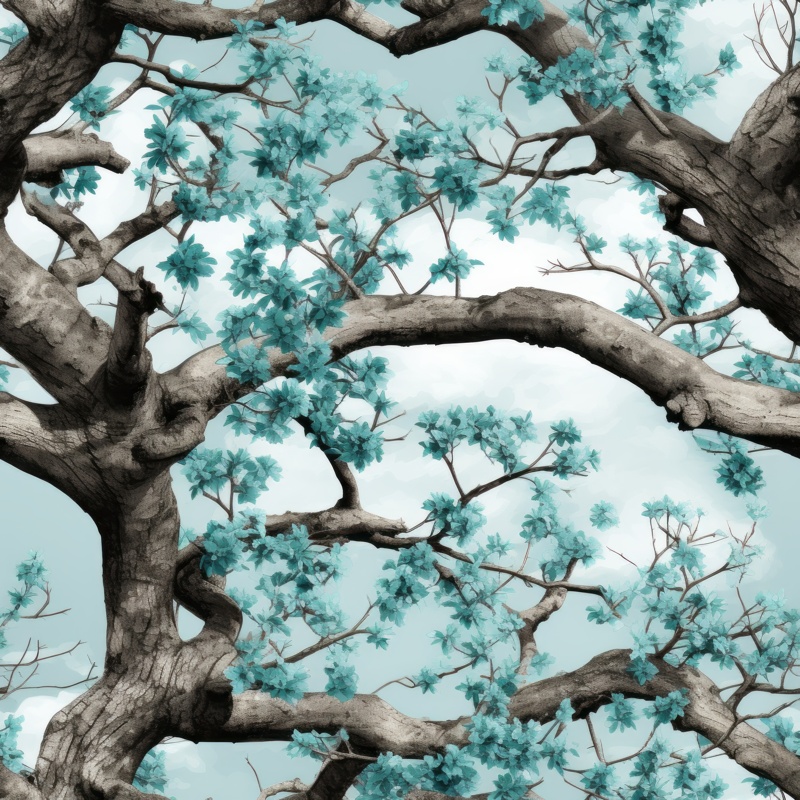 Oak Haven: Naturalistic Cyan Delight Seamless Pattern
