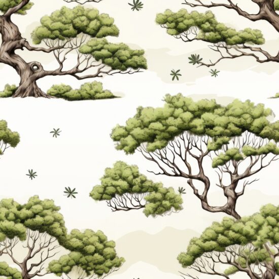 Oak Leaves Sketch - Minimalistic Greenery Seamless Pattern