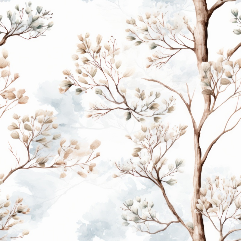 Oak Serenity: Minimalistic Watercolor Floral Design Seamless Pattern
