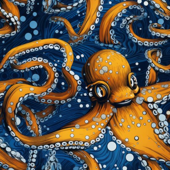 OctoLinocut: Blue-ringed Ocean Art Seamless Pattern