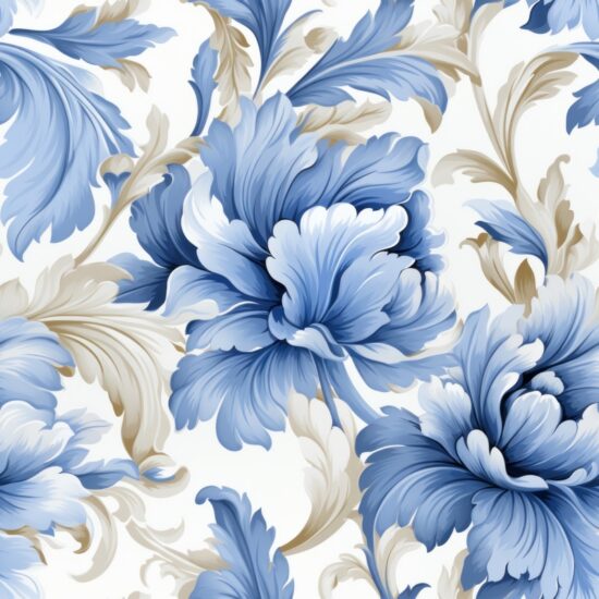 Oil Paint Floral Damask: Clean Subtle Grey with Blue Seamless Pattern