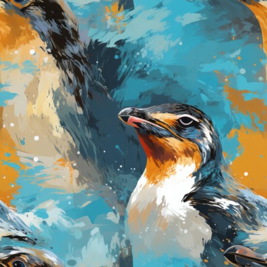 Oil Paint Penguin Delight Seamless Pattern