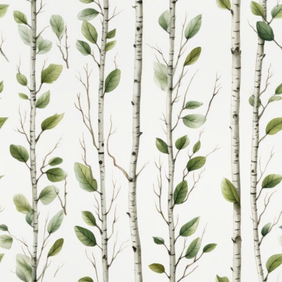 Organic Birch Grove: Watercolor Nature Pattern Seamless Pattern