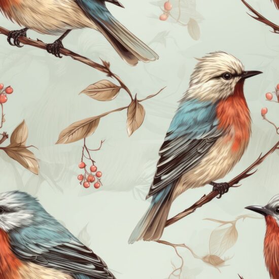 Painted Bird Sketch Seamless Pattern