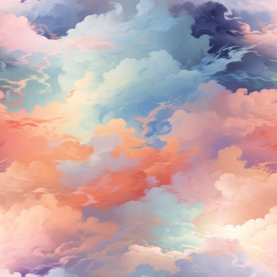 Pastel Cloudscape: Tranquil Nature Painting Seamless Pattern