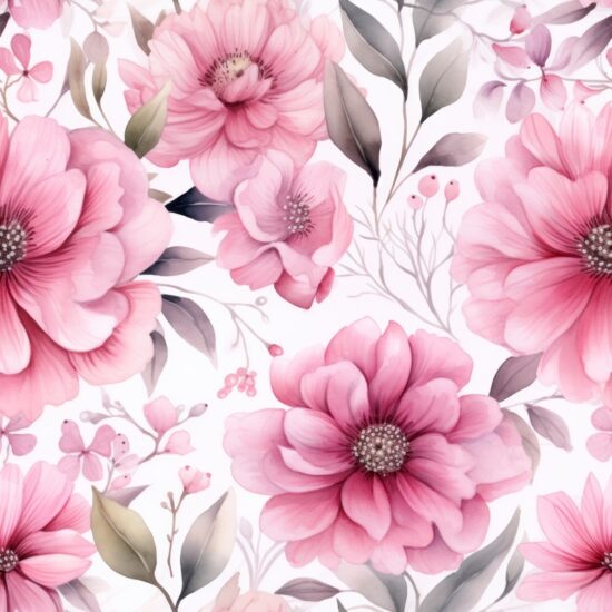 Pastel Pink Watercolor Dahlia Blooms Seamless Pattern
