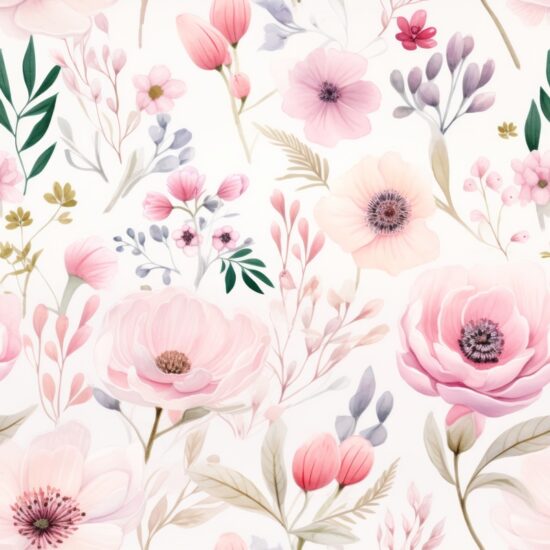 Pastel Pink Watercolor Floral Blooms Seamless Pattern