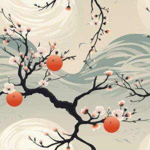 Peaceful Peach Blossoms: Zen Minimalist Floral Seamless Pattern