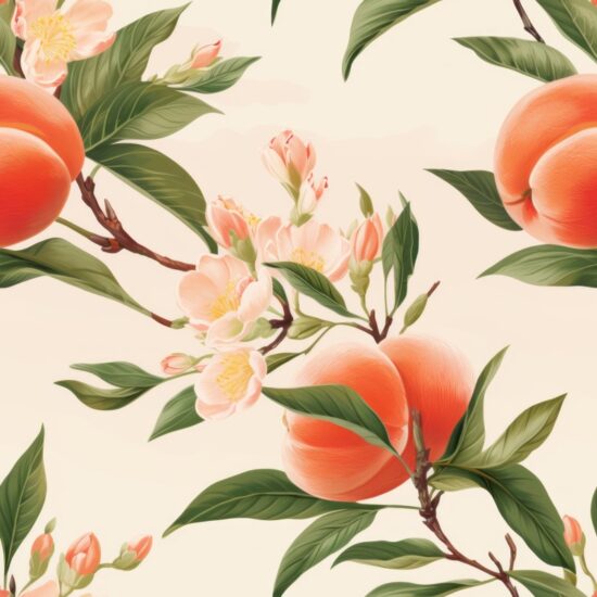 Peachy Botanical Fruit Delight Seamless Pattern
