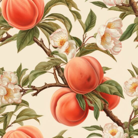 Peachy Fruit Botanical Delight Seamless Pattern