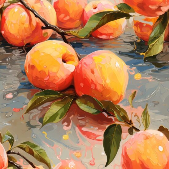 Peachy Harvest: Oil Paint Food Delight Seamless Pattern