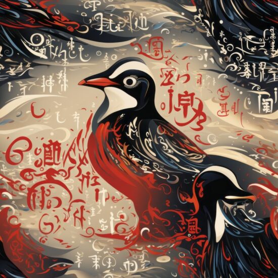 Penguin Calligraphy: Artistic Avian Elegance Seamless Pattern