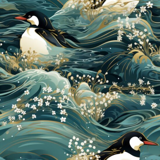 Penguin Calligraphy Delight Seamless Pattern