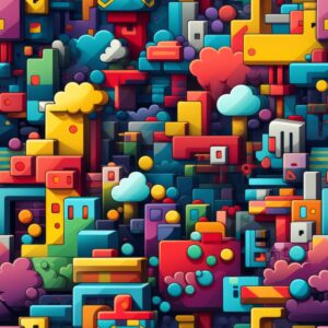 Pixel Art Nostalgia: Modern Blocky Graphics Seamless Pattern