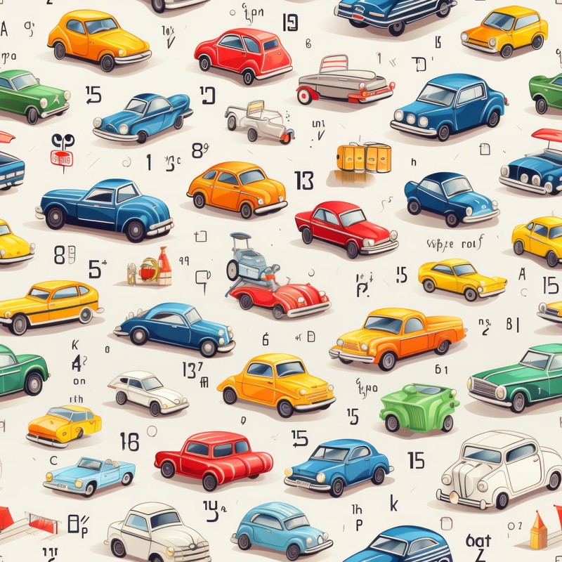 Playful Calligraphy Car Collection Seamless Pattern