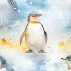 Playful Penguin Watercolor Pattern Seamless Pattern