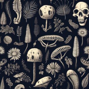 Prehistoric Fossil Charcoal Drawings Seamless Pattern