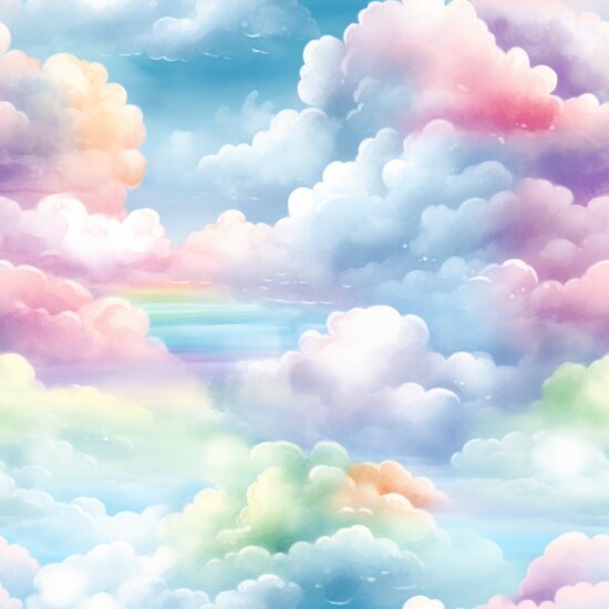 Rainbow Clouds: Serene Cumulus Seamless Pattern