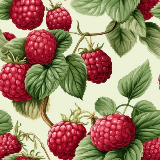 Raspberry Botanical Delight Seamless Pattern