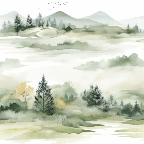 Refreshing Watercolor Landscapes for Relaxation Seamless Pattern