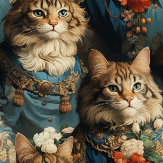 Renaissance Cat Painting Seamless Pattern