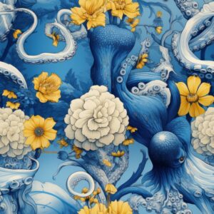 Renaissance Floral Octopus Seamless Pattern