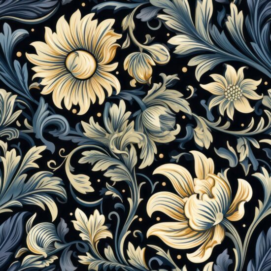 Renaissance Floral Sgraffito Brush Pattern Seamless Pattern