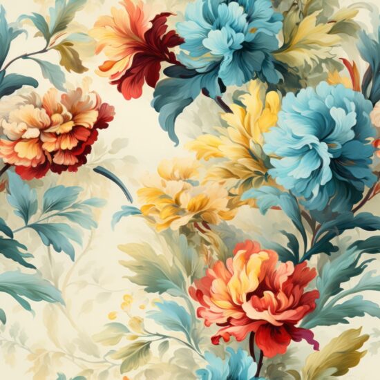 Renaissance Floral Watercolor Brush Design Seamless Pattern