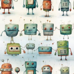 Robotic Dreams: Futuristic Watercolor Delight Seamless Pattern