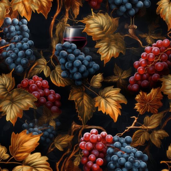 Rustic Red Wine Texture: Food & Fruit Grapes Seamless Pattern