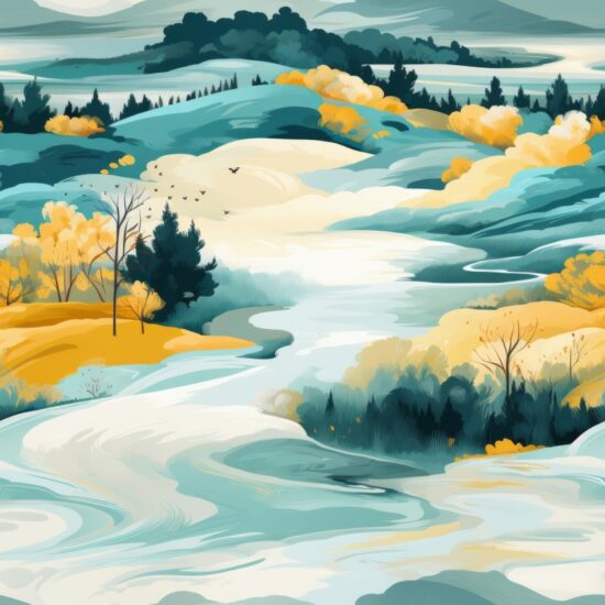 Scenic Tranquility: Minimalistic Landscape Painting Seamless Pattern
