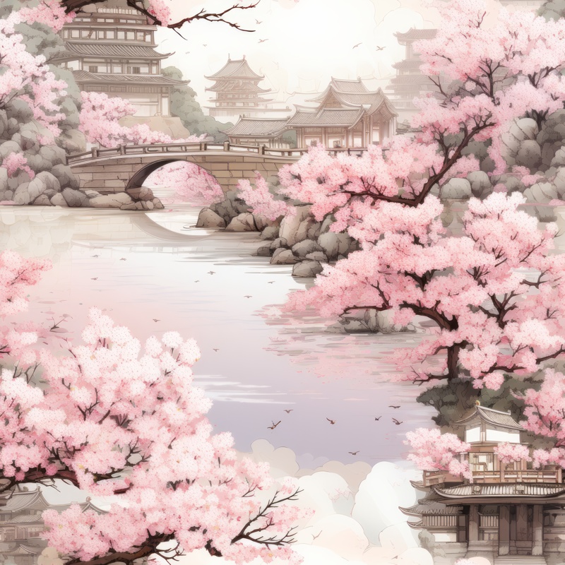 Serene Cherry Blossom Zen Gardens Seamless Pattern