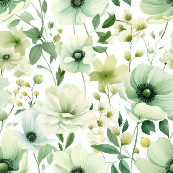 Serene Green Floral Delight Seamless Pattern