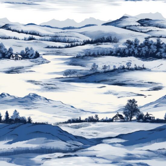 Serene Ink Landscapes with Subtle Blues Seamless Pattern