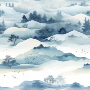 Serene Watercolor Landscape: Nature Painting Seamless Pattern