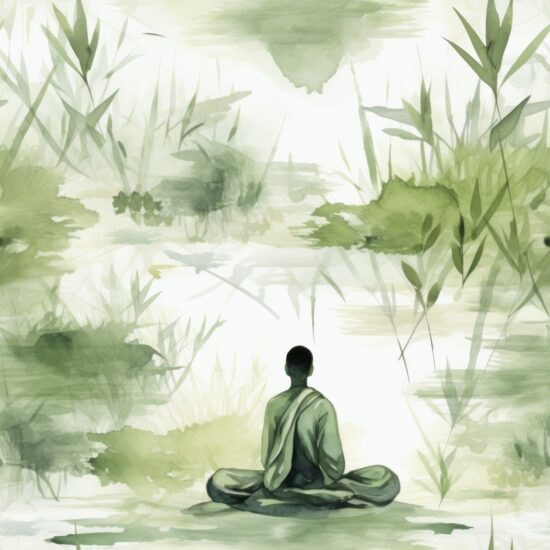 Serene Zen Watercolor Meditation Design Seamless Pattern