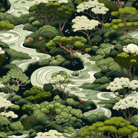 Serenity in Traditional Japanese Gardens Seamless Pattern