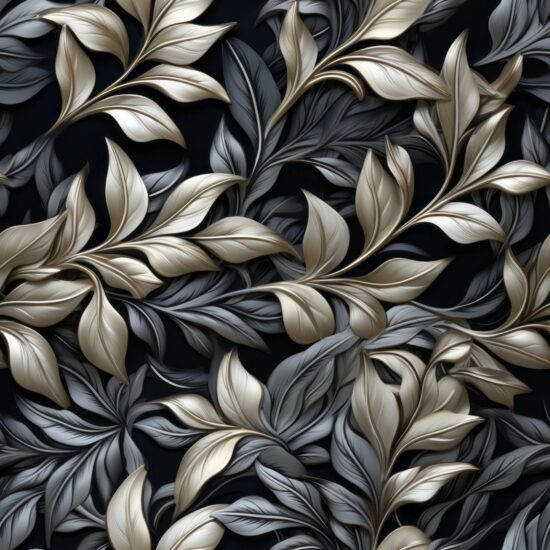 Silver Leaf Floral Elegance Seamless Pattern