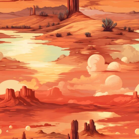 Southwestern Desert Sunset Illustration Seamless Pattern