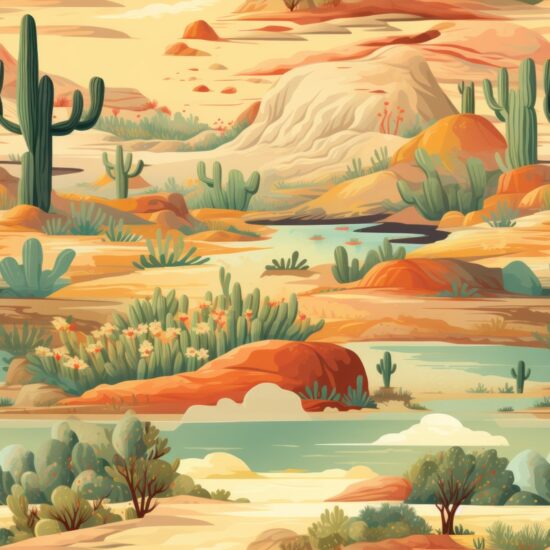 Southwestern Landscapes: Vibrant Illustrated Paintings Seamless Pattern