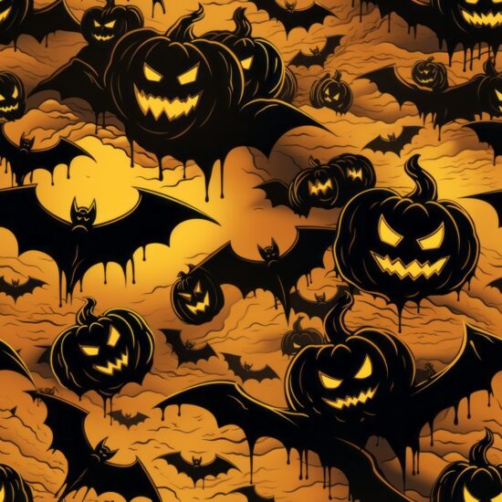 Spooky Bats in Pumpkin Orange Seamless Pattern