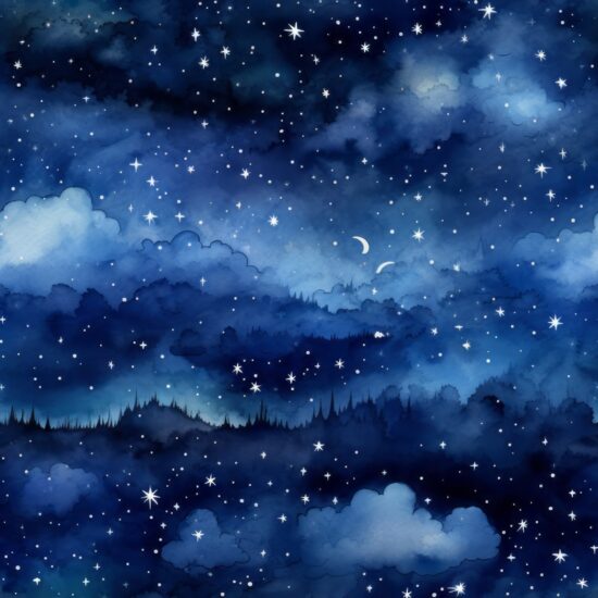 Starry Night Watercolor Delight Seamless Pattern