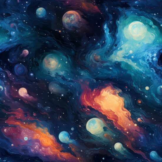Stellar Watercolor Galaxies Seamless Pattern
